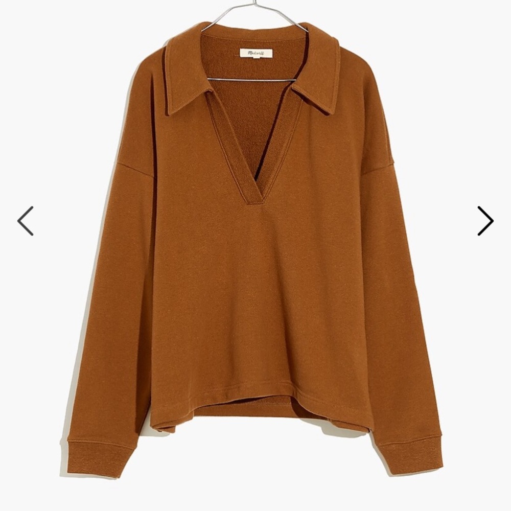 Madewell Cotton-Hemp Oversized Polo Sweatshirt Pullover